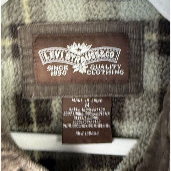 Levis Shirt Mens Large Brown Corduroy Plaid Fleece Lined Button Up Shacket Work - Picture 4 of 10